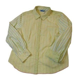 Tab Sleeve Size 2X button down shirt contrast fabric green cream pink tab sleeve